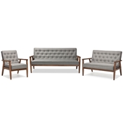 Baxton Studio Sorrento Mid-century Retro Modern Grey Fabric  Upholstered Wooden 3 Piece Living room Set